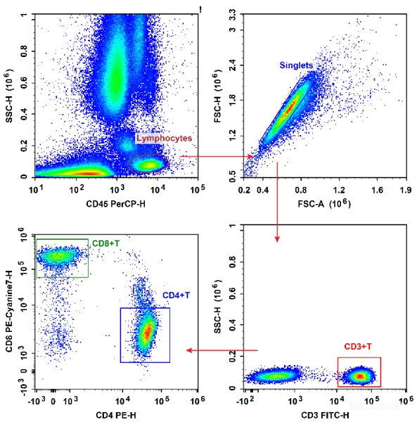 Anti-Human CD3-FITC/CD4-PE/CD8a-PE/Cyanine7/CD45-PerCP [OKT-3,RPA-T4,OKT-8,HI30]