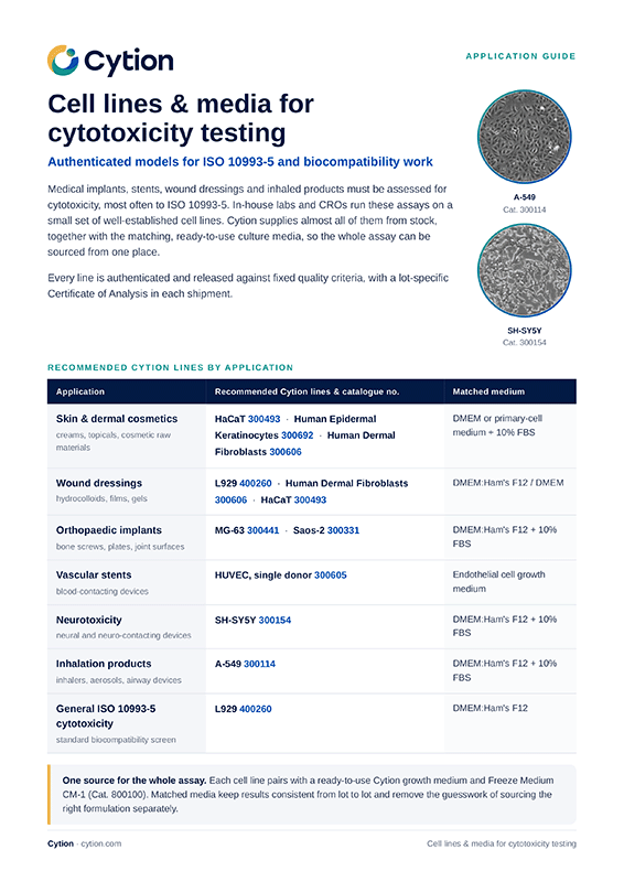 Cell Lines & Media for Cytotoxicity Testing